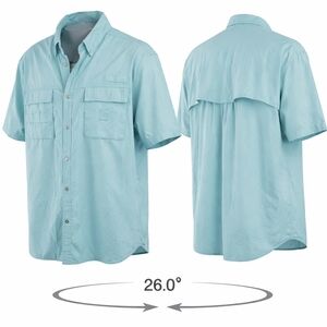Lyndon & Co Fishing Shirt Light Blue Short Sleeve Button-Up 4xl Poly Blend Cool